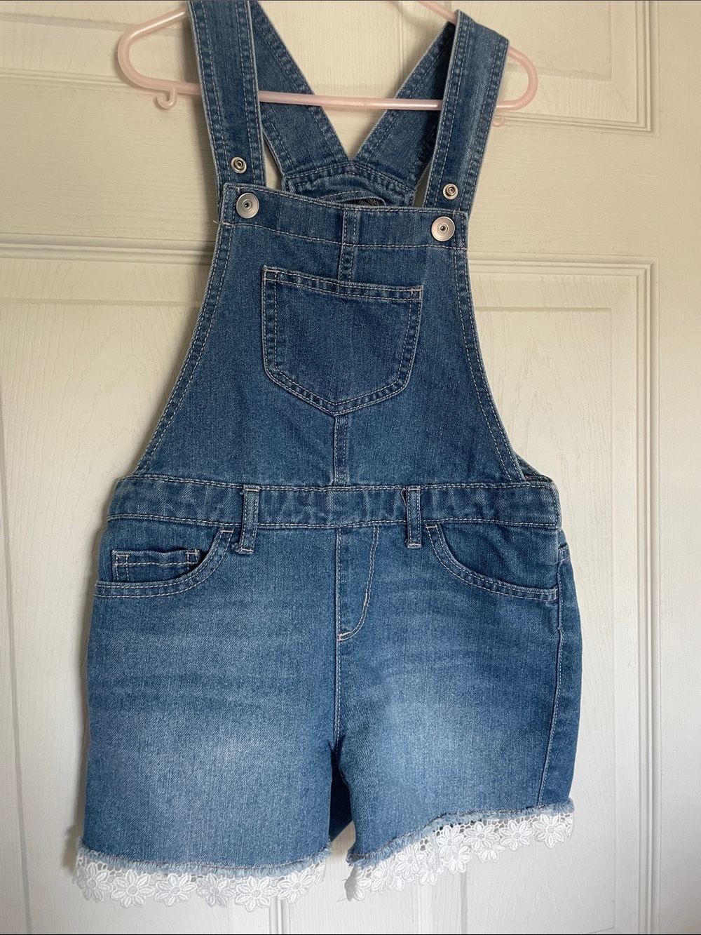Place Dark Blue Denim Shortalls with White Heart Detail